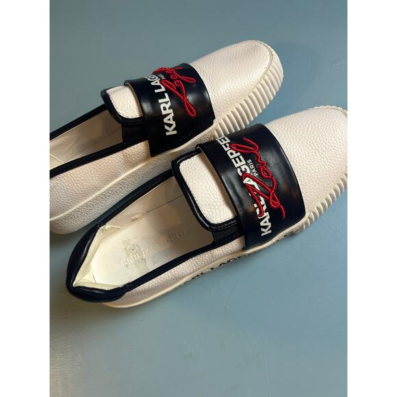 Karl Lagerfeld Paris White Embroidered Men Size 8 Slip-on Loafers Made in France - Picture 2 of 6